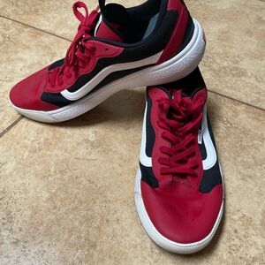 Vans Red and Black Sneakers with White Soles